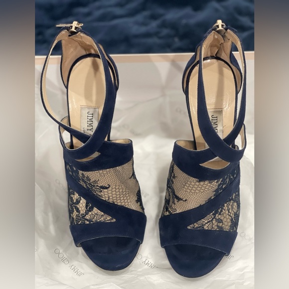 Jimmy Choo Vantage Suede Lace Navy Heels size 6 - Picture 2 of 10